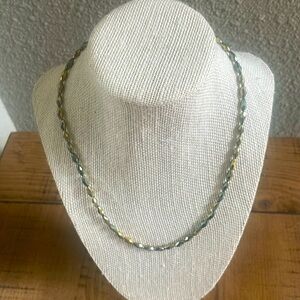 Gold & Green rice shaped crystal necklace in size 17”
